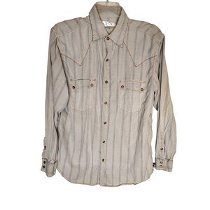 Ryan Michael Large Snap Button Down Shirt Cotton Silk, Western, Stripe Diamond